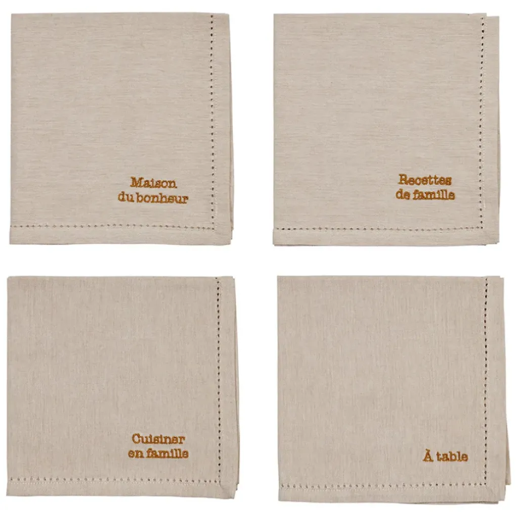 Fabrique de Styles Lot de 4 serviettes de table en coton 45x45cm - Famille* Serviettes De Table