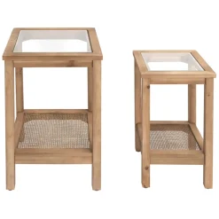 Fabrique de Styles Lot de 2 tables d'appoint en sapin et verre - Firmin* Bouts De Canapé Et Tables D'appoint