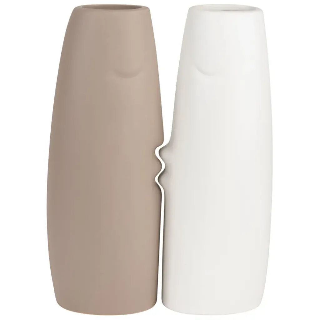 Fabrique de Styles Lot de 2 Vases visage en gres, beige et blanc* Vases Et Soliflores