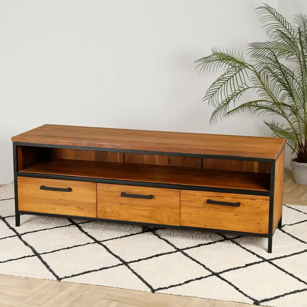 Fabrique de Styles Meuble TV en teck massif 3 tiroirs L150cm - Alix* Meubles Tv