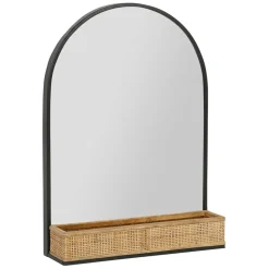 Fabrique de Styles Miroir en fer noir arrondie avec étagere bambou naturel 50.5x70cm - Garden* Miroirs