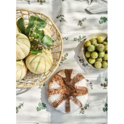 Fabrique de Styles Nappe carrée en coton naturel et vert 160x160cm - Juline* Nappes