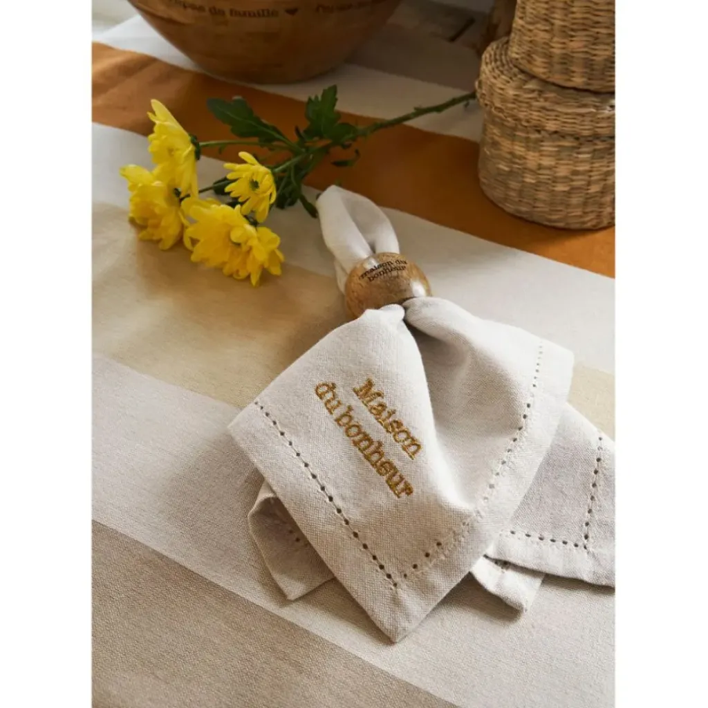 Fabrique de Styles Nappe en coton écru et orange 250x145cm - Famille* Nappes