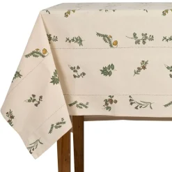 Fabrique de Styles Nappe en coton naturel et vert 230x160cm - Juline* Nappes