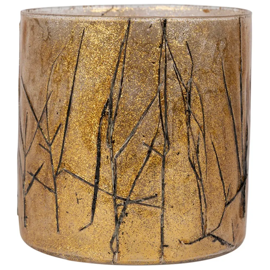 Fabrique de Styles Photophore en verre et végétaux doré et noir d10cm - Brindille* Photophores, Bougeoirs Et Lanternes