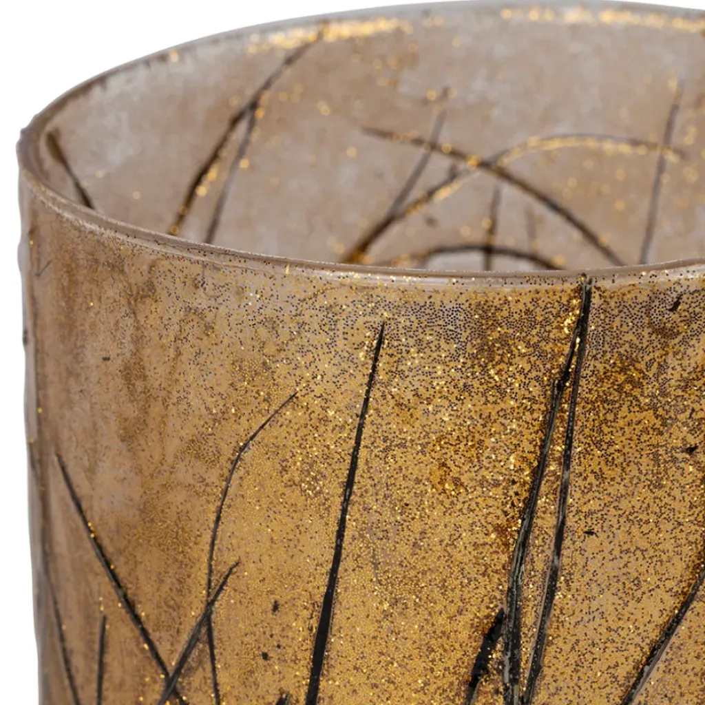 Fabrique de Styles Photophore en verre et végétaux doré et noir d10cm - Brindille* Photophores, Bougeoirs Et Lanternes