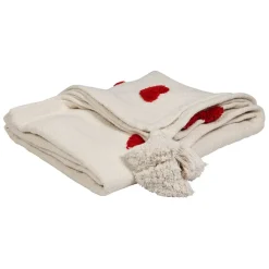 Fabrique de Styles Plaid tufté en coton ecru et coeur rouge 170x130cm - Famille* Plaids