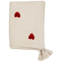 Fabrique de Styles Plaid tufté en coton ecru et coeur rouge 170x130cm - Famille* Plaids
