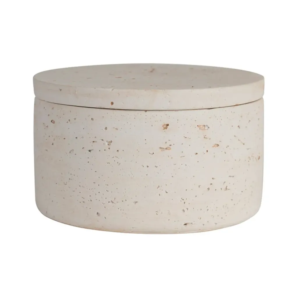 Fabrique de Styles Pot avec couvercle en ciment écru moucheté h6.5cm - Organic* Pots Et Bocaux