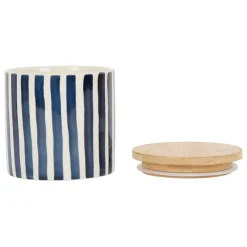 Fabrique de Styles Pot x2 avec couvercle en bambou rayé bleu et beige en grès - blue sand* Pots Et Bocaux