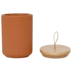 Fabrique de Styles Pots x2 avec couvercle en bois et émeraude en grès - sweet leaves* Pots Et Bocaux