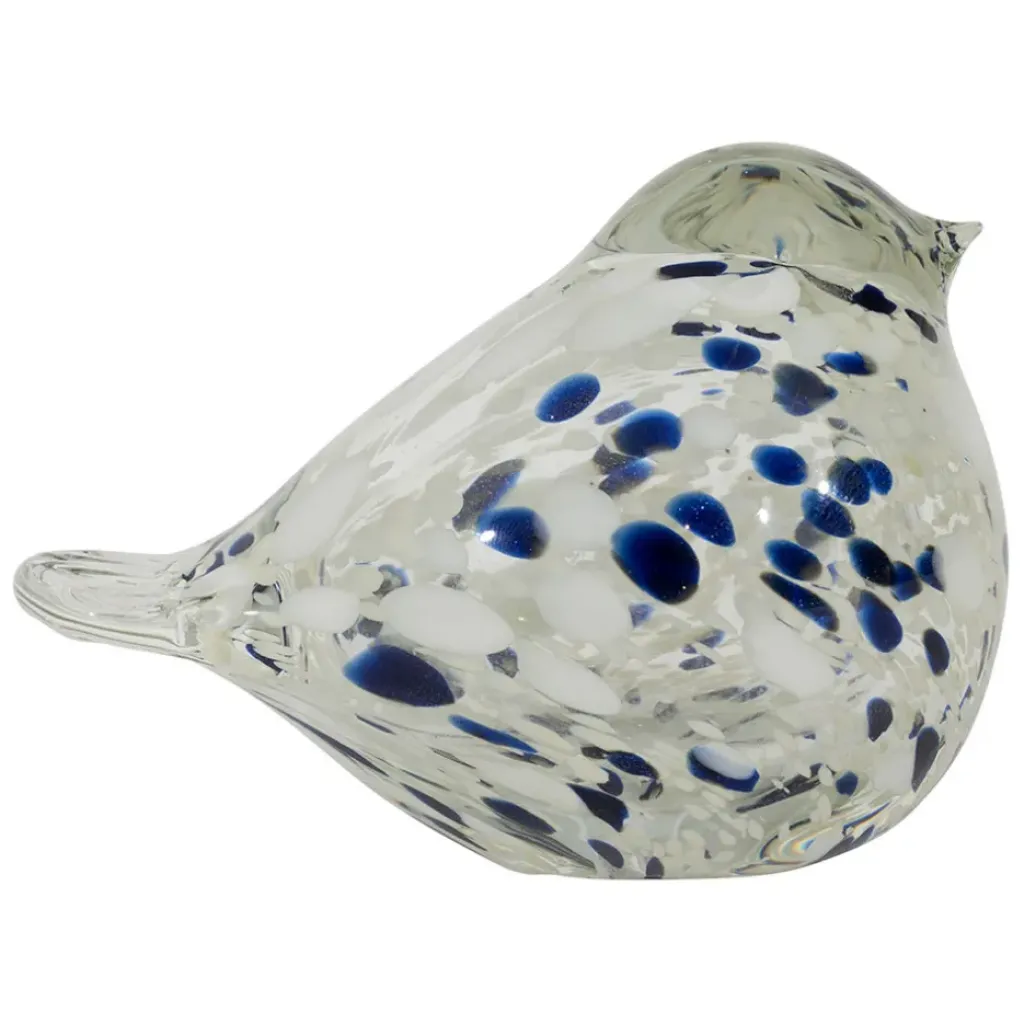 Fabrique de Styles Presse-papier moineau en verre blanc et bleu pailleté - Serin* Petits Objets Déco