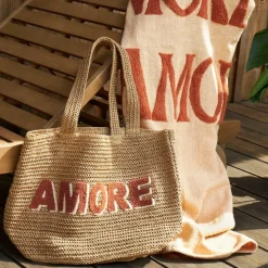 Fabrique de Styles Sac brodé "amore" en corde de papier naturel et terracotta - Lumi* Sacs Et Cabas