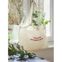 Fabrique de Styles Sac grand amour en coton écru et rouge - Famille* Sacs Et Cabas