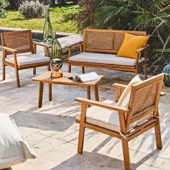 Fabrique de Styles Salon de jardin 4 pièces en acacia naturel et beige - Condao*Enfant Salons De Jardin|Jardin