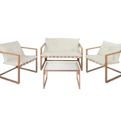 Fabrique de Styles Salon de jardin 4 places en fer avec coussins blanc - Cagliari*Enfant Salons De Jardin|Jardin