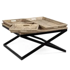 Fabrique de Styles Table basse carrée avec plateaux en manguier et fer noir L120cm - Noe* Table Basses