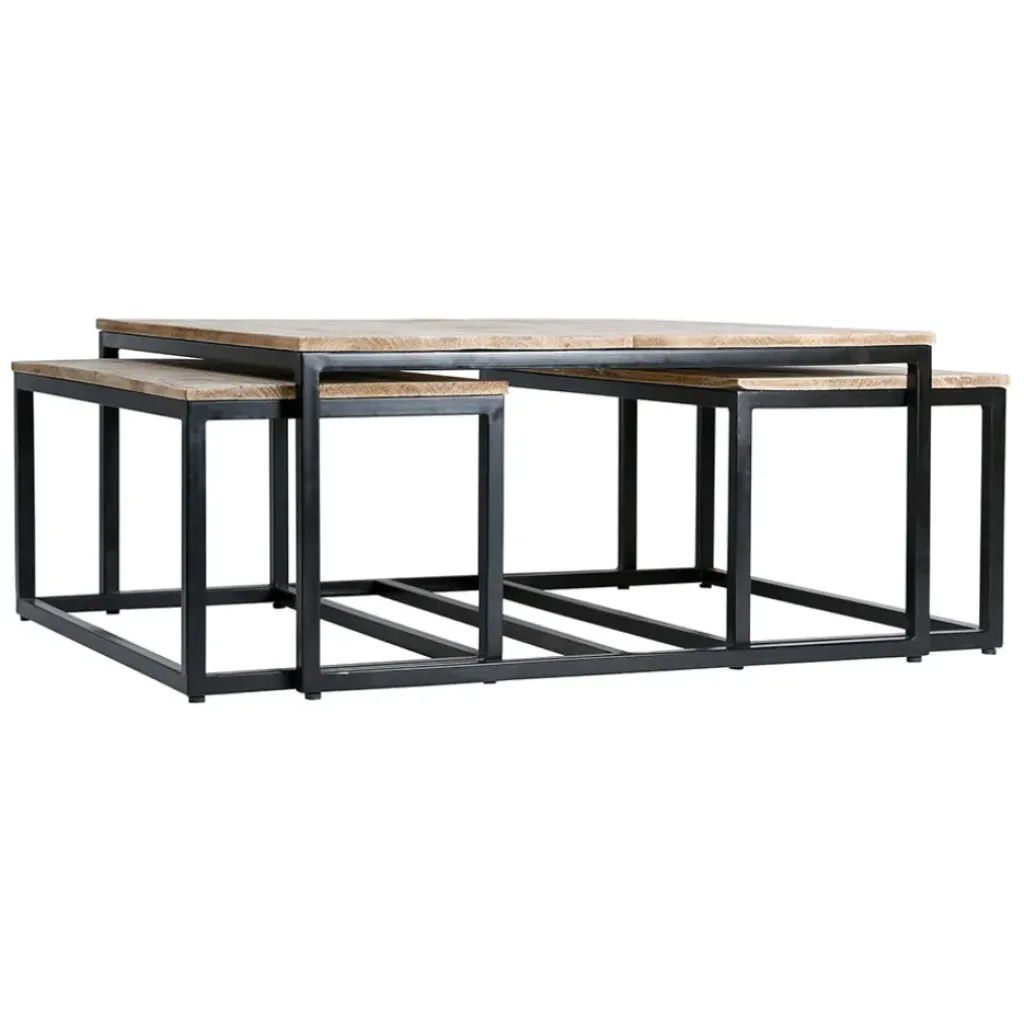 Fabrique de Styles Table basse gigogne (lot de 3) en manguier et fer noir -Noe* Table Basses