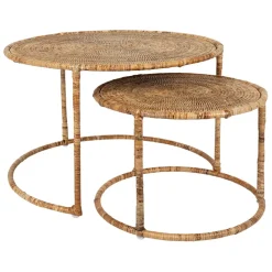 Fabrique de Styles Table basse gigogne ronde (lot de 2) en rotin et fer - Pasil* Table Basses
