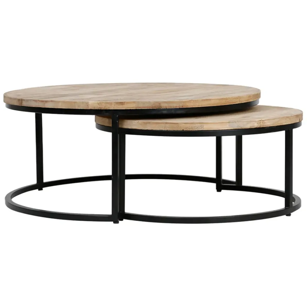 Fabrique de Styles Table basse gigogne ronde (lot de 2) en manguier et fer noir - Noe* Table Basses