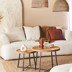 Fabrique de Styles Table basse (lot de 2) en bambou, rotin et pieds en fer noir - Saori* Table Basses