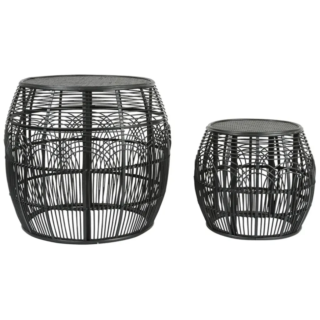 Fabrique de Styles Table d'appoint ronde (x2) en rotin et bois - Element* Bouts De Canapé Et Tables D'appoint