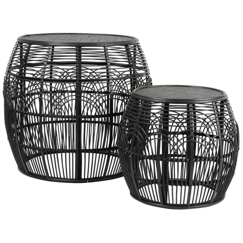 Fabrique de Styles Table d'appoint ronde (x2) en rotin et bois - Element* Bouts De Canapé Et Tables D'appoint