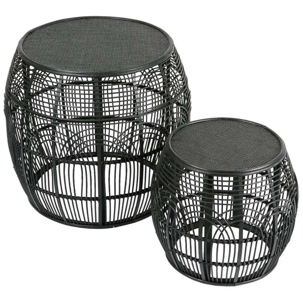Fabrique de Styles Table d'appoint ronde (x2) en rotin et bois - Element* Bouts De Canapé Et Tables D'appoint