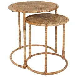 Fabrique de Styles Table gigogne rond par 2 en fer et rotin 50x50cm - Pasil* Bouts De Canapé Et Tables D'appoint