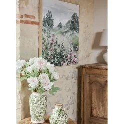 Fabrique de Styles Tableau campagne en toile vert et rose 80x80cm* Tableaux Et Toiles