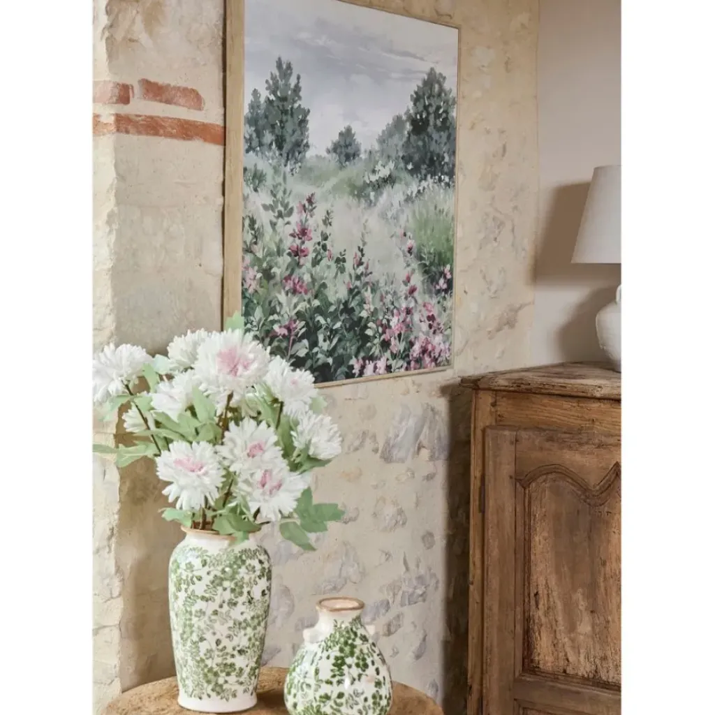 Fabrique de Styles Tableau campagne en toile vert et rose 80x80cm* Tableaux Et Toiles
