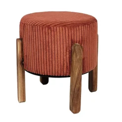 Fabrique de Styles Tabouret en tissu côtelé et bois d'acacia - Scarlett* Poufs Et Tabourets