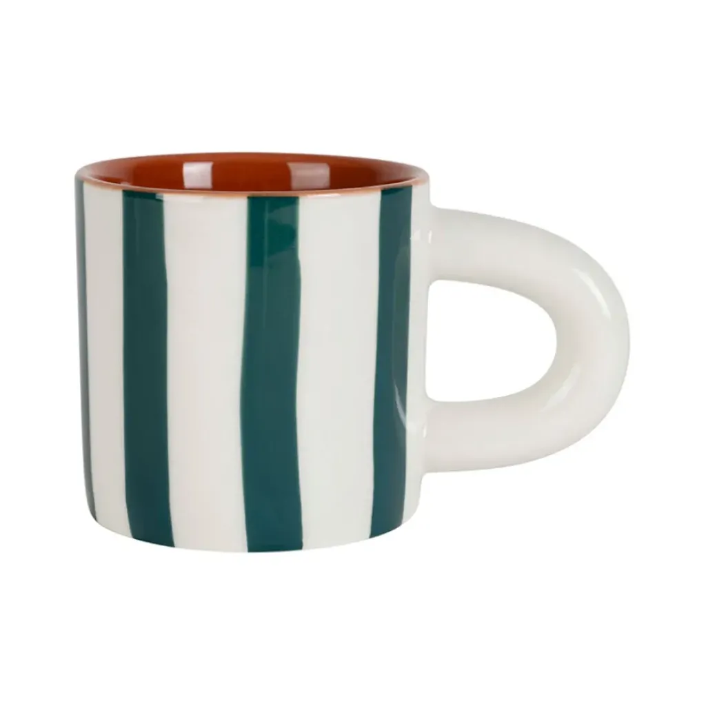 Fabrique de Styles Tasse à café en grès rayée émeraude et blanc 17cl - Alaria* Tasses Et Mugs