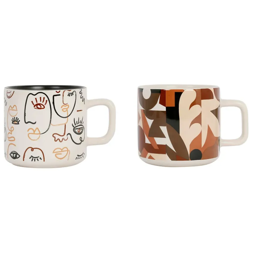 Fabrique de Styles Tasses à thé x2 visage beige et brun 37.5cl en grès - terre brulée* Tasses Et Mugs