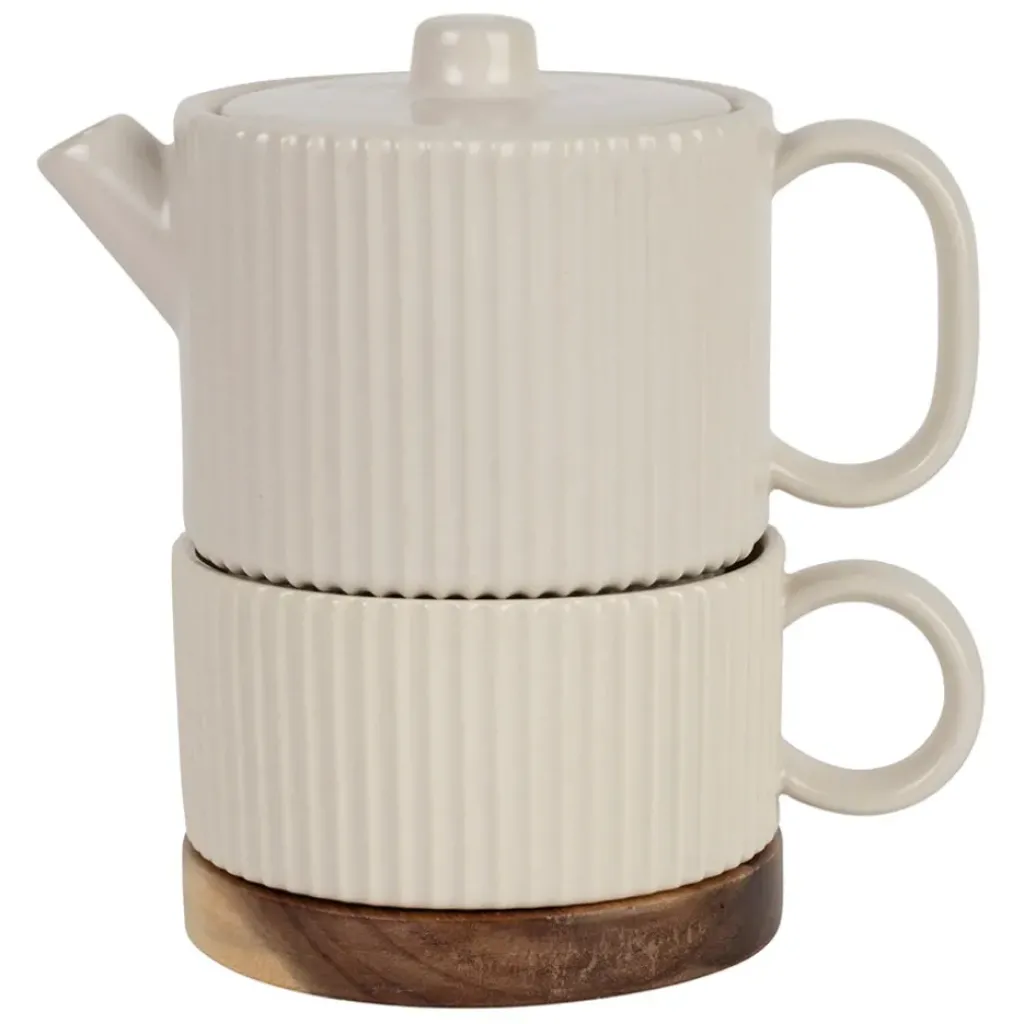 Fabrique de Styles Théière solitaire avec tasse et filtre en grès écru 45cl - Sweet Leaves* Théières Et Cafetières