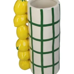 Fabrique de Styles Vase en grès citron rayé vert h18cm* Vases Et Soliflores