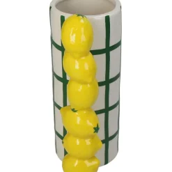 Fabrique de Styles Vase en grès citron rayé vert h18cm* Vases Et Soliflores