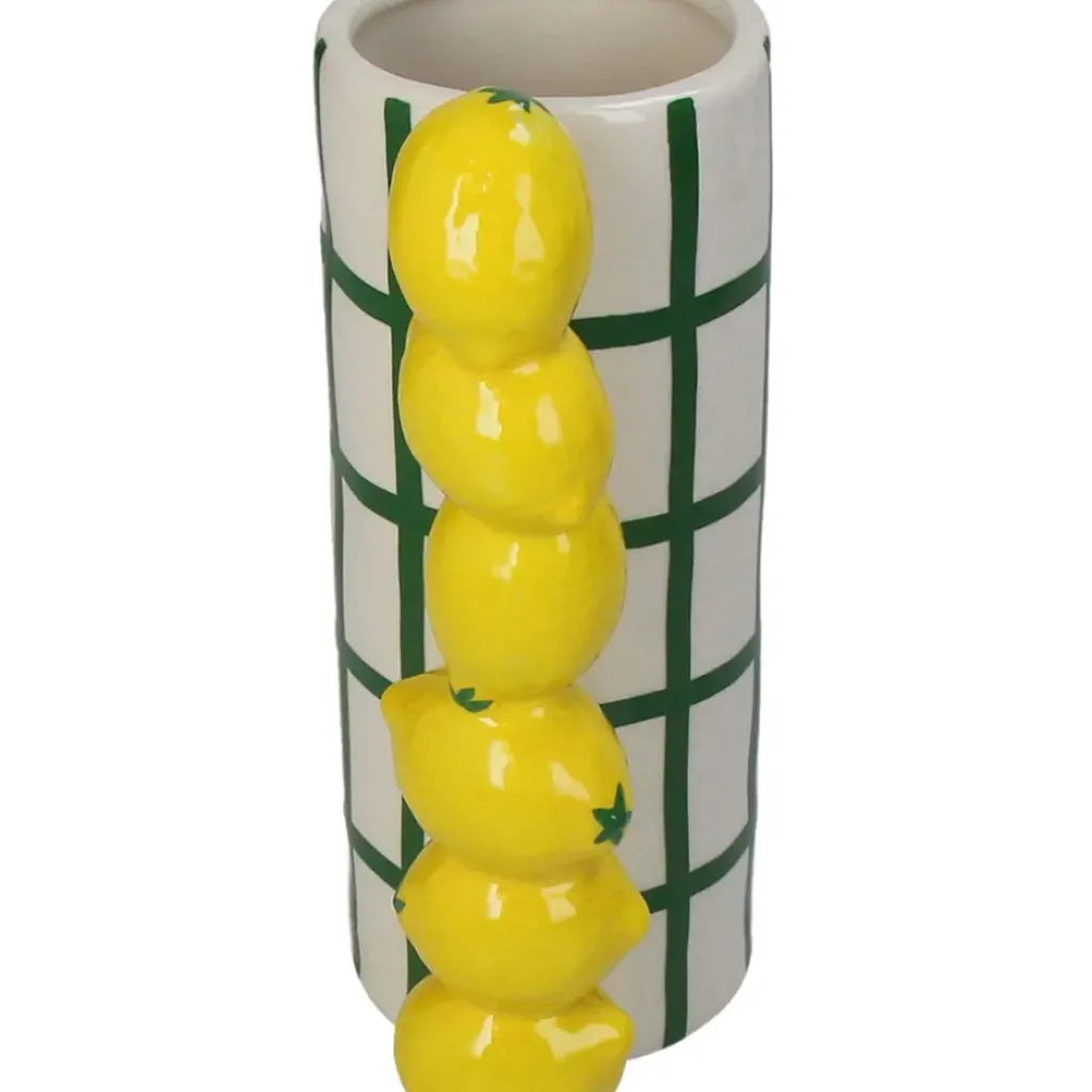 Fabrique de Styles Vase en grès citron rayé vert h18cm* Vases Et Soliflores