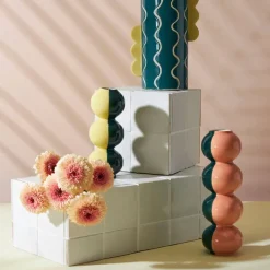 Fabrique de Styles Vase en grès émeraude et corail h29cm - Lumi* Vases Et Soliflores